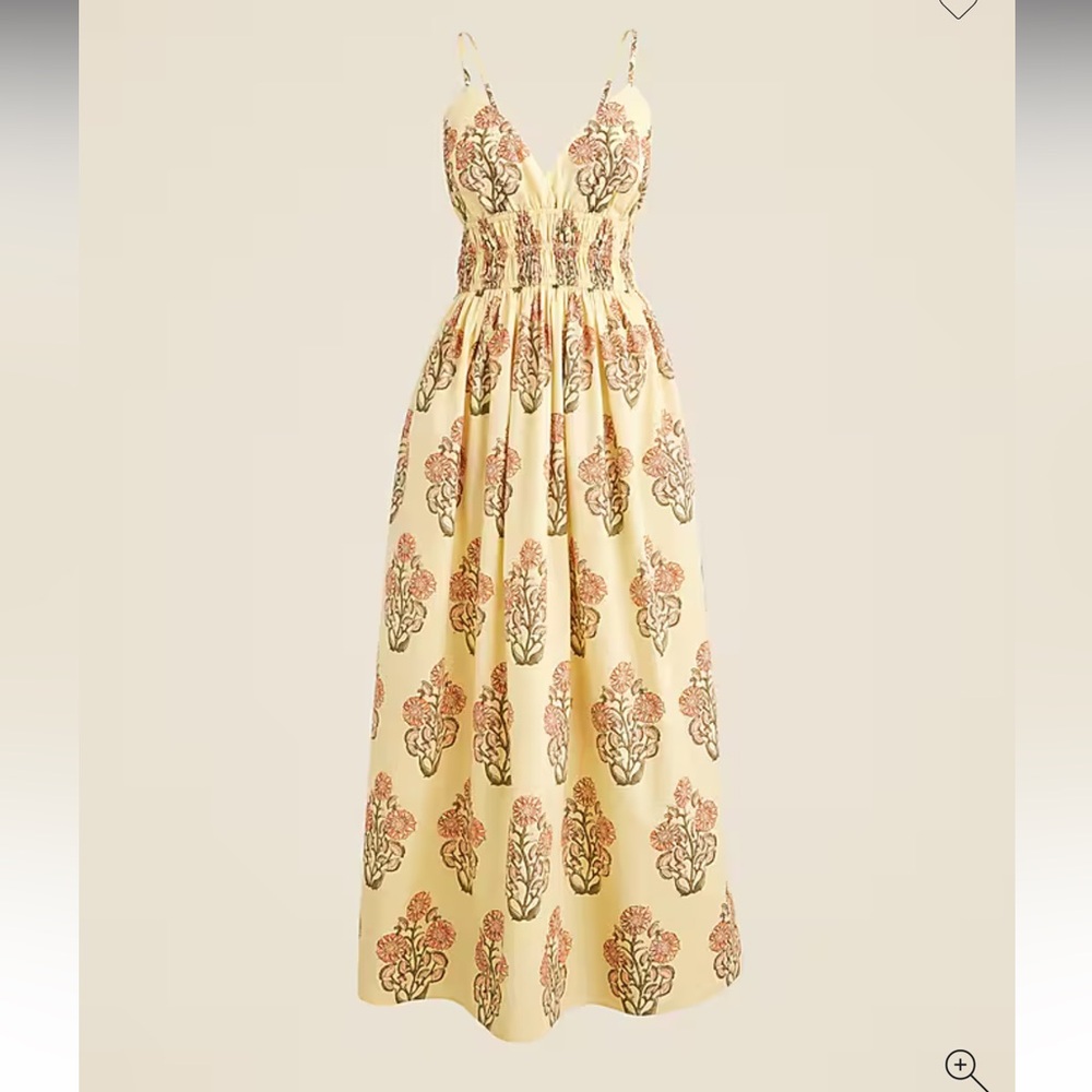 Jcrew smocked waist v-neck dress in block print